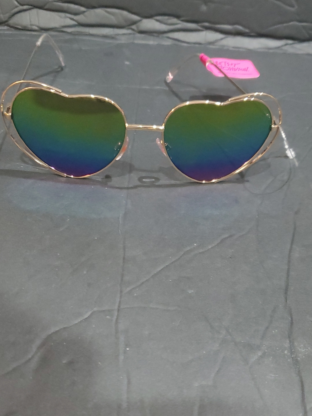 Betsey Johnson rainbow ombre gradient lens gold heart shape retro sunglasses new